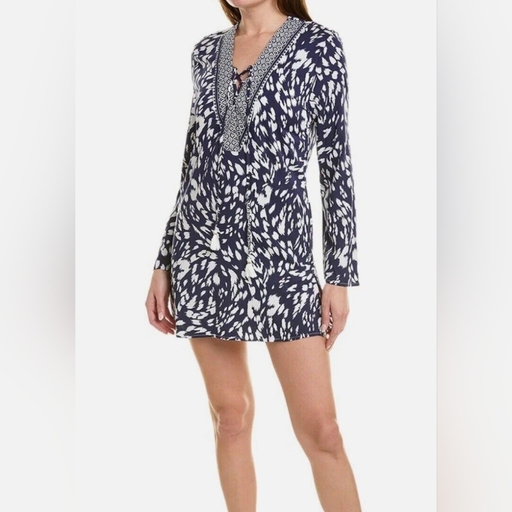 LA BLANCA Tides Tunic Dress Swim Coverup Nautical Vacation Leopard S